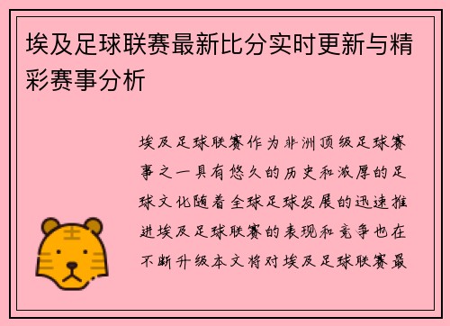 埃及足球联赛最新比分实时更新与精彩赛事分析